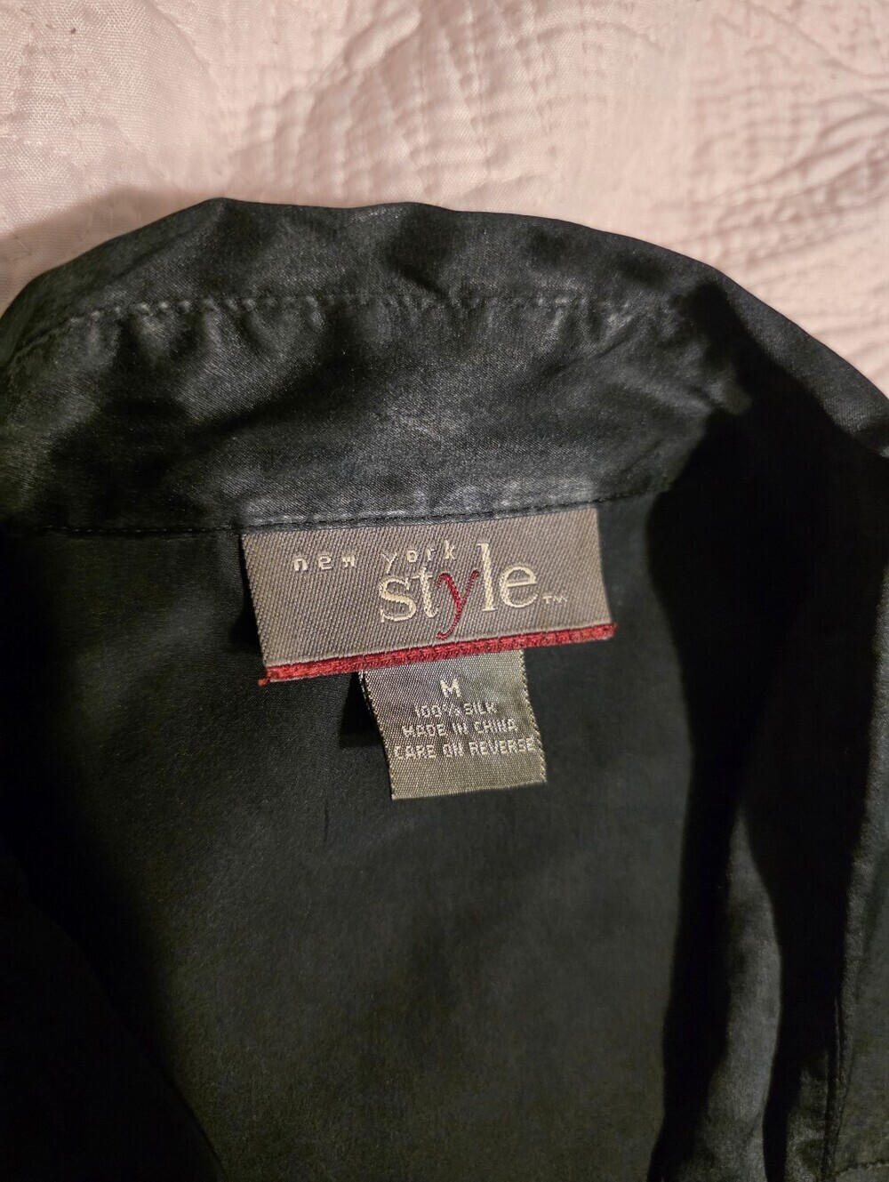 Classic Black Silk Button-Up Blouse - Picture 4 of 7